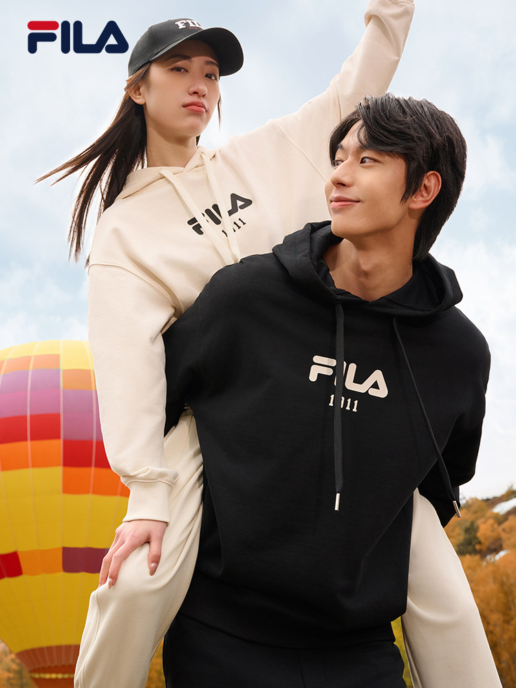 FILA 커플 후드 벨벳 스웨트 남성 2024 가을 새로운 루즈 후디 캐주얼 스포츠 여성 탑