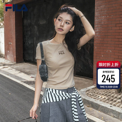 FILA斐乐女子螺纹复古辣妹T恤