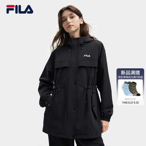 FILA斐乐女连帽收腰风衣外套