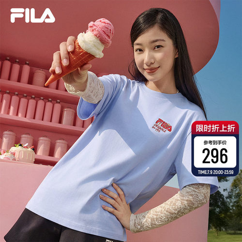 FILA斐乐情侣多彩猫狗刺绣短袖T