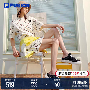 FILA FUSION 斐乐潮牌连衣裙女老花满印圆领运动休闲宽松显瘦裙子