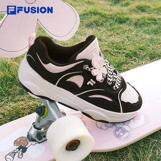 FILA FUSION 斐乐潮牌厚底板鞋女鞋夏季网面透气休闲黑粉运动鞋女