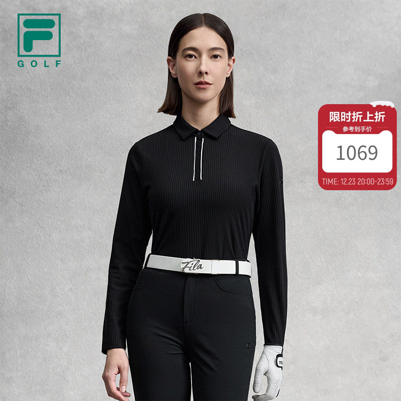 FILA 斐乐官方女子针织长袖POLO衫2025冬新款高尔夫运动