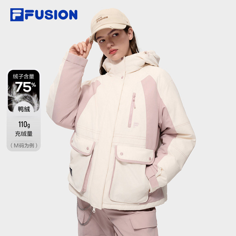 FILA FUSION斐乐潮牌羽绒服女2026春季新款拼色宽松连帽保暖外套,运动服/休闲服装,运动羽绒服,淘宝优惠券,粉丝福利购,淘宝优惠卷