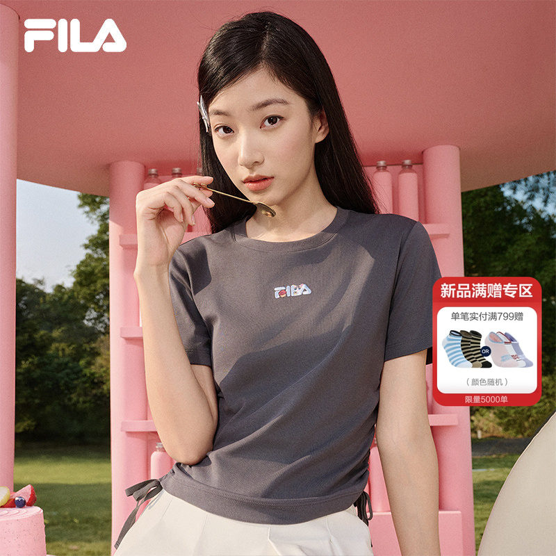 杨幂同款FILA斐乐抽绳女子短袖T恤2026夏季新款运动刺绣修身上衣