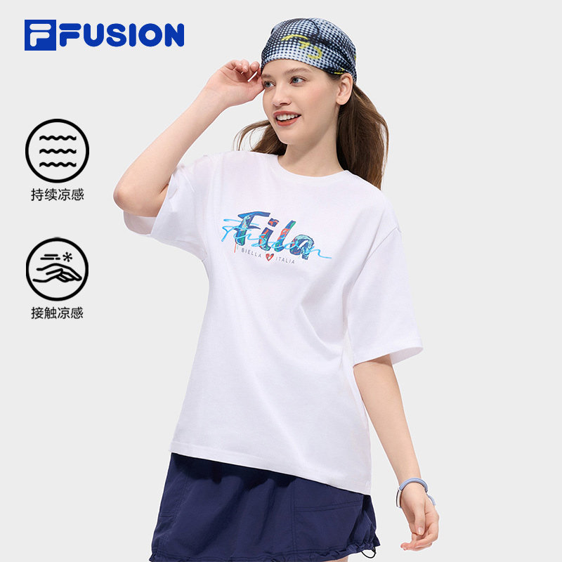 FILA FUSION斐乐潮牌情侣款针织短袖衫夏新款凉感纯棉T恤