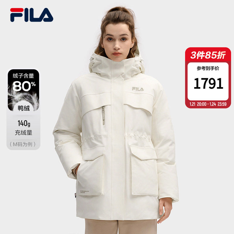 FILA收腰派克服斐乐官方女士中长款羽绒服2025冬新款休闲连帽外套,运动服/休闲服装,运动羽绒服,淘宝优惠券,粉丝福利购,淘宝优惠卷