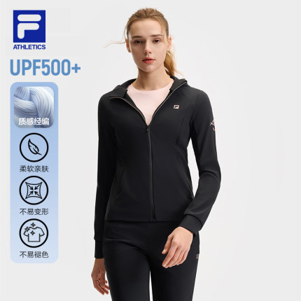 FILA 斐乐官方女士针织连帽外套2025夏新款健身运动基础防晒上衣