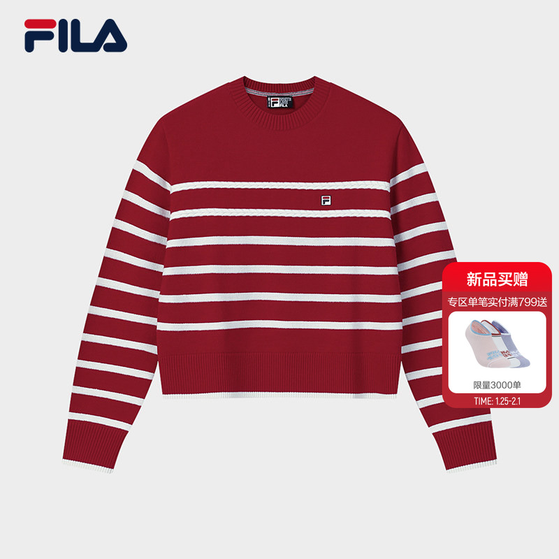 FILA 斐乐官方女子编织衫2026春季新款时尚休闲宽松条纹套头毛衣,运动服/休闲服装,运动毛衣/线衫,淘宝优惠券,粉丝福利购,淘宝优惠卷