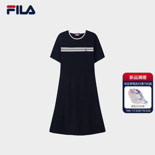 FILA 斐乐官方女子编织连衣裙2026秋季新款休闲百搭短袖修身裙子