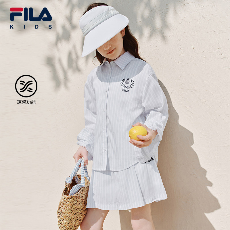 FILA KIDS斐乐童装儿童衬衫夏季款女童透气翻领休闲宽松外套