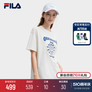 衫 2024夏新款 斐乐官方女子针织短袖 FILA 笑脸花朵刺绣休闲纯棉T恤