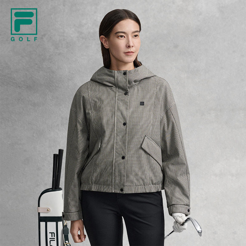 FILA斐乐官方女士棉服2026春新款高尔夫运动舒适千岛格连帽外