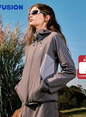FILA FUSION斐乐潮牌梭织外套女2026春新款休闲拼色修身连帽上衣
