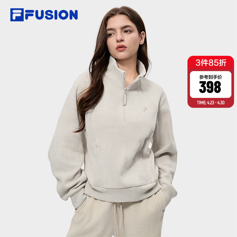 FILA FUSION斐乐潮牌女子套头卫衣2026春季新款休闲宽松针织上衣