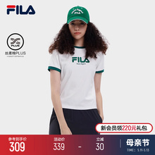 FILA网球小短T斐乐纯棉圆领女上衣时尚休闲撞色螺纹运动短袖T恤衫