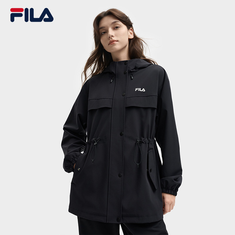 FILA 斐乐官方女梭织外套秋款时尚休闲收腰显瘦宽松连帽风衣上衣