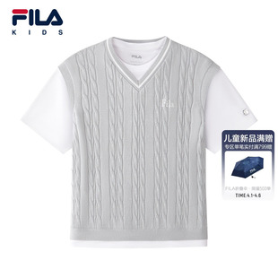 T恤2026夏季 FILA KIDS斐乐童装 男大童短袖 儿童假两件休闲上衣 新款