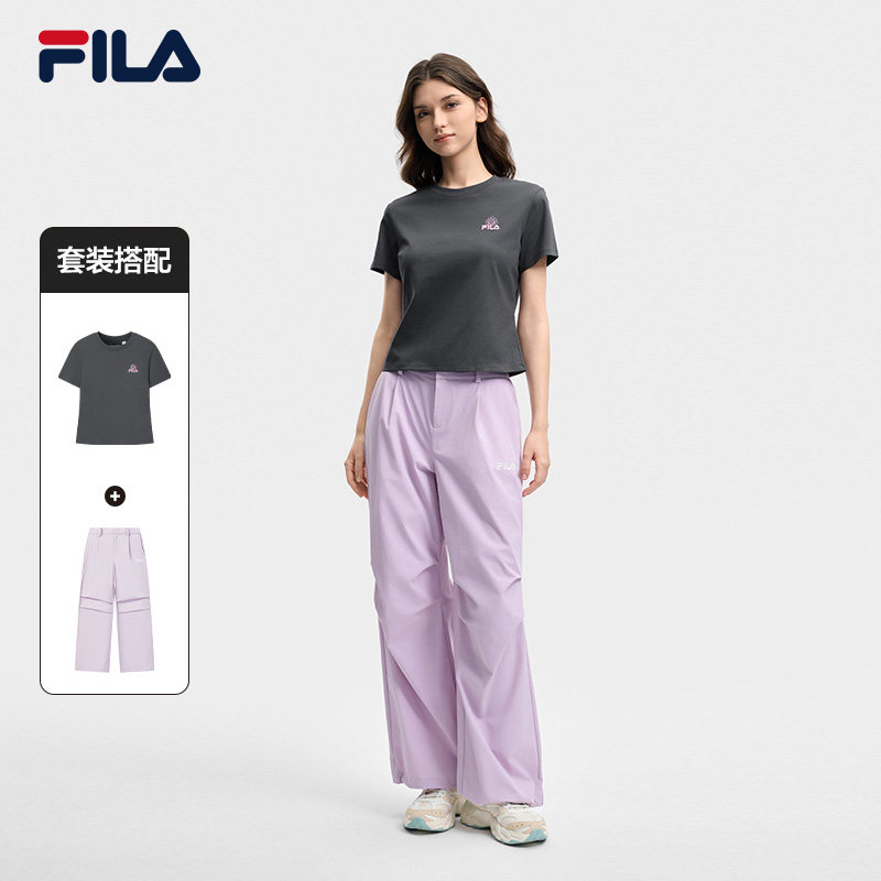 FILA斐乐官方短袖运动套装女夏季新款休闲冰丝T恤速干伞兵裤裤子