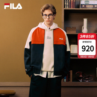 FILA 休闲宽松保暖新年红色外套 斐乐官方男针织毛呢上衣26春新款