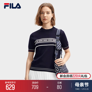 简约基础圆领休闲短袖 FILA 时尚 新款 斐乐官方女子编织衫 2024春季