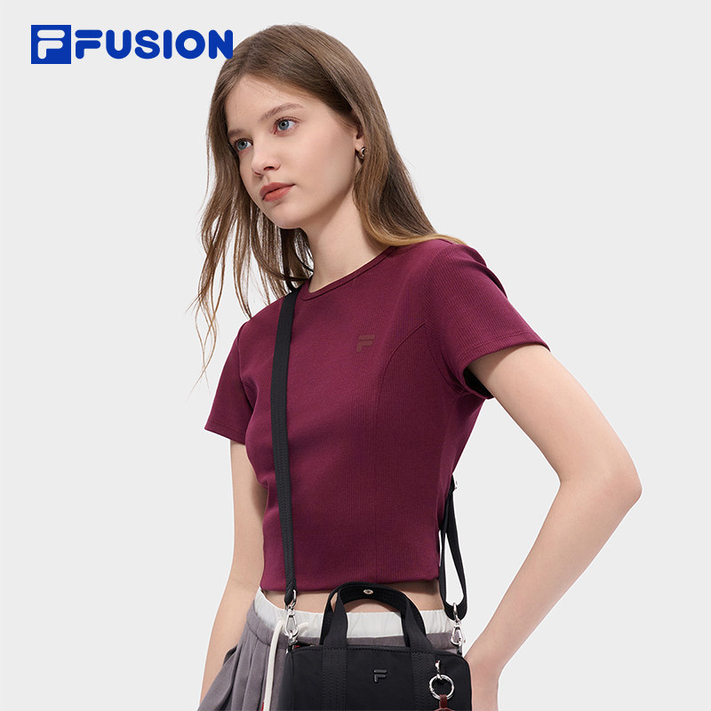 FILA FUSION斐乐潮牌女子针织短袖衫2026夏季新款简约紧身运动T恤