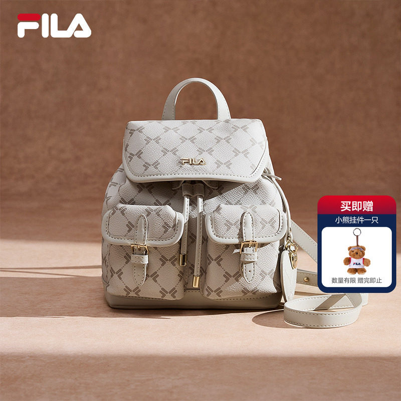 背包|FILA 斐乐官方女包新款时尚满印休闲出游双肩包小书包随身包