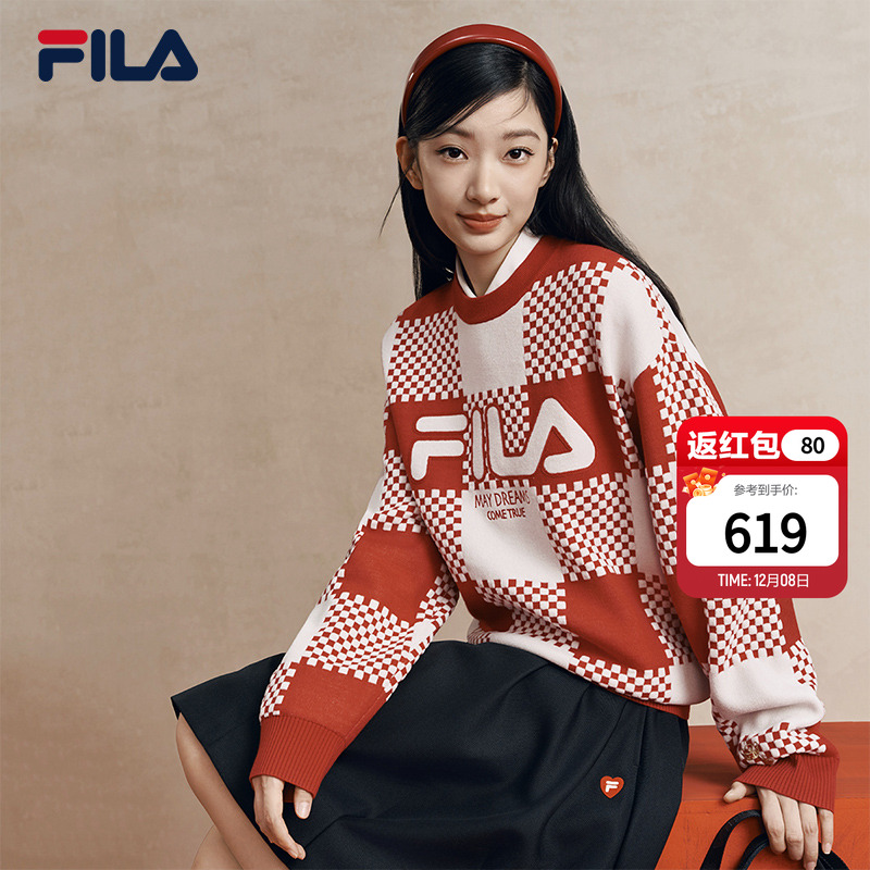 FILA斐乐官方情侣长袖毛衣编织衫