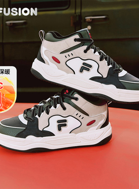 FILA FUSION斐乐潮牌BANK2高帮加绒板鞋2冬季新款男鞋保暖鞋子女