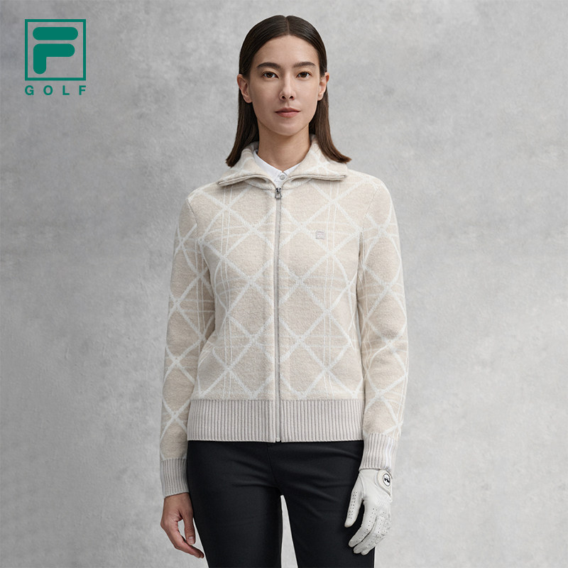 FILA斐乐官方长袖编织外套女春季新款高尔夫运动基础毛衣开衫上衣