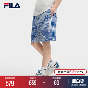 时尚 新款 2024夏季 梭织五分裤 宽松满印休闲短裤 斐乐官方男士 FILA