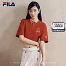 马上起飞FILA斐乐情侣针织短袖 新年红色海棠花男女 T恤2026春新款