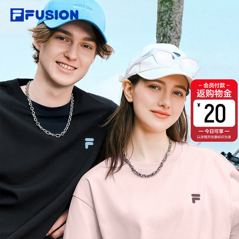 FILA FUSION斐乐潮牌运动短袖T恤宽松休闲情侣凉感上衣男