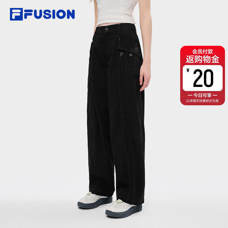 FILA FUSION斐乐潮牌梭织长裤女子2026夏季新款休闲宽松直筒裤子
