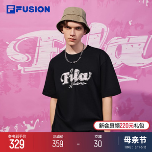 T2024春新情人节多彩纯棉T恤男女 短袖 FUSION斐乐潮牌情侣款 FILA