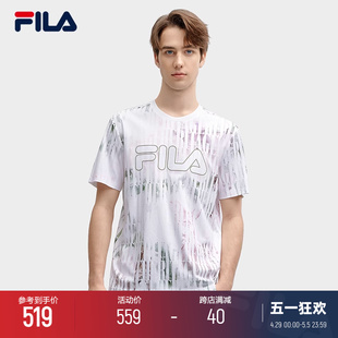 2024春新款 FILA 衫 休闲满印舒适纯棉T恤 斐乐官方男子针织短袖 时尚