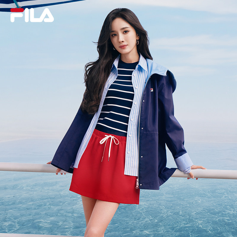 杨幂同款FILA斐乐官方女外套2026夏新款时尚休闲连帽收腰风衣夹克