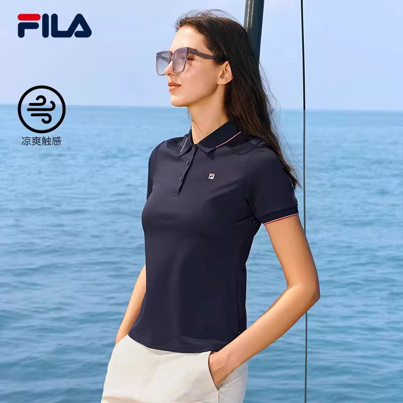 FILA斐乐凉感短袖POLO衫女士夏季新款透气商务休闲针织翻领T恤衫
