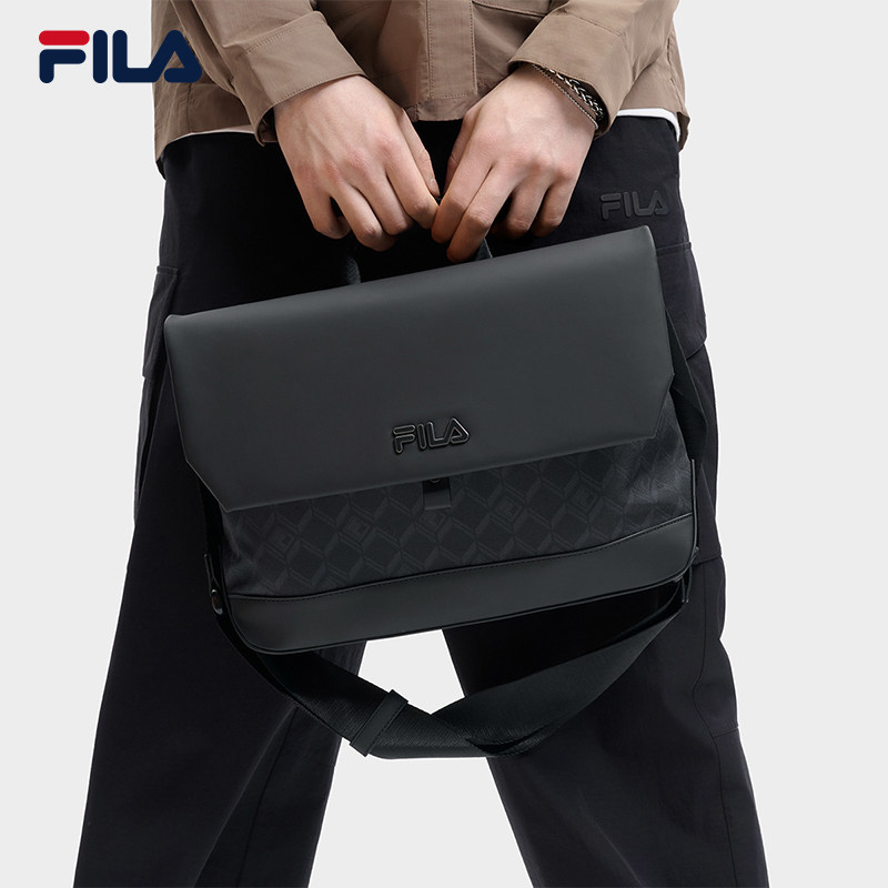黑武士挎包|FILA 斐乐官方男包老花夏季新款邮差包时尚单肩斜挎