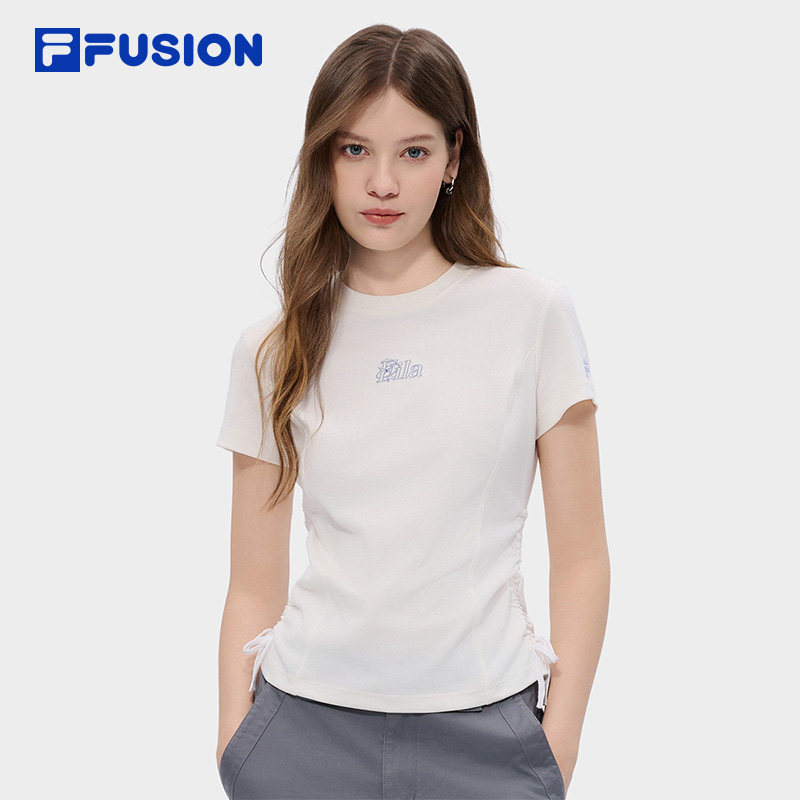 FILA FUSION斐乐潮牌女子针织短袖衫2026夏季新款时尚修身休闲T恤