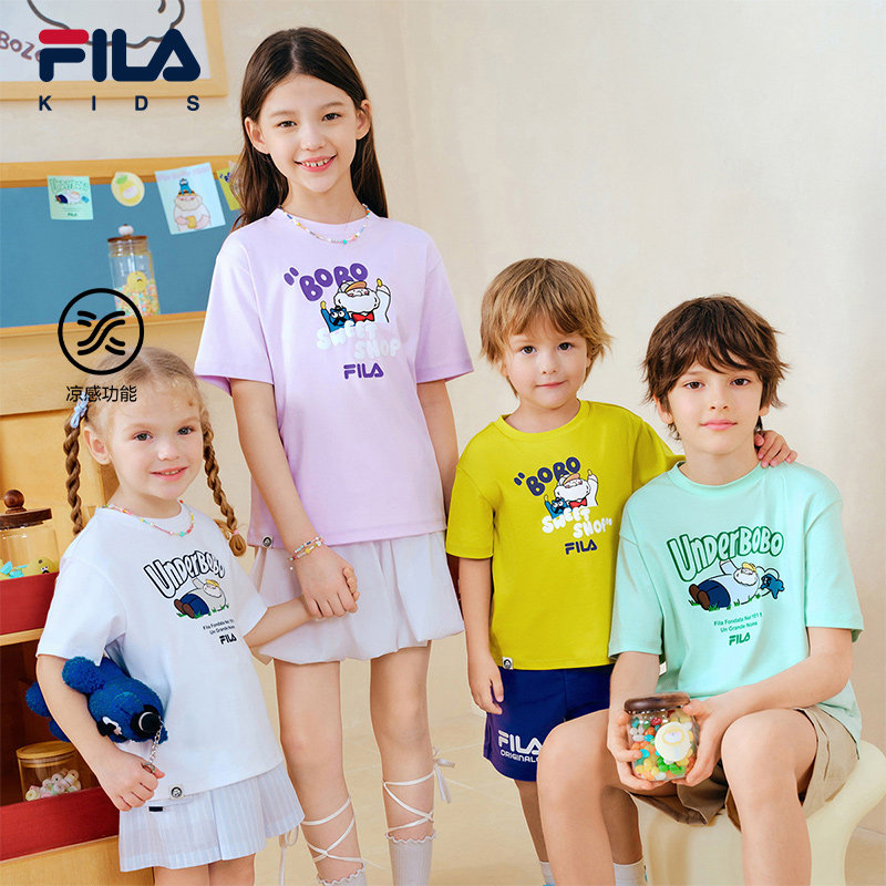 FILA KIDS斐乐童装儿童纯棉短袖T恤夏新款男女童凉感透气半