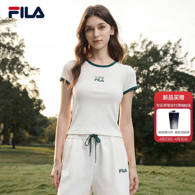 FILA斐乐针织短袖衫女2026夏季新款修身短款T恤螺纹辣妹运动上衣
