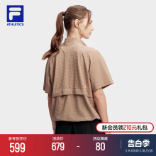 FILA 斐乐女子短袖T恤2024春新款半拉链户外运动登山徒步梭织上衣