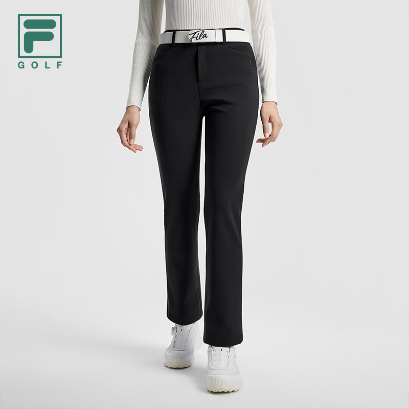 FILA 斐乐官方女士针织长裤2026冬新款高尔夫运动裤子修身喇叭裤