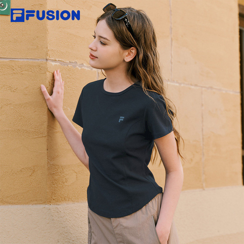 FILA FUSION斐乐潮牌女子针织短袖衫2026夏季新款休闲简约紧身T恤