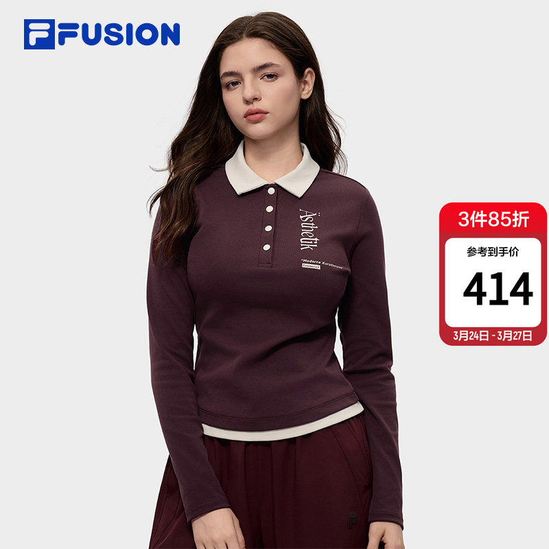 FILA FUSION斐乐潮牌女红色长袖2026春新年款修身假两