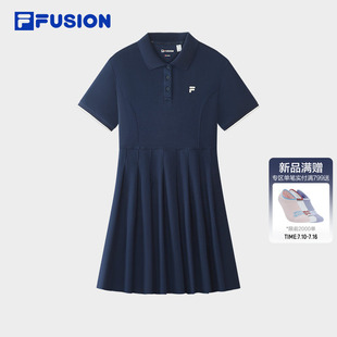 FILA FUSION斐乐潮牌女子针织连衣裙2026秋季新款休闲基础POLO裙