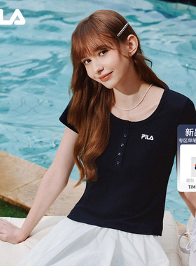 FILA斐乐针织短袖衫2026夏新款女时尚简约百搭显瘦亨利U领修身T恤