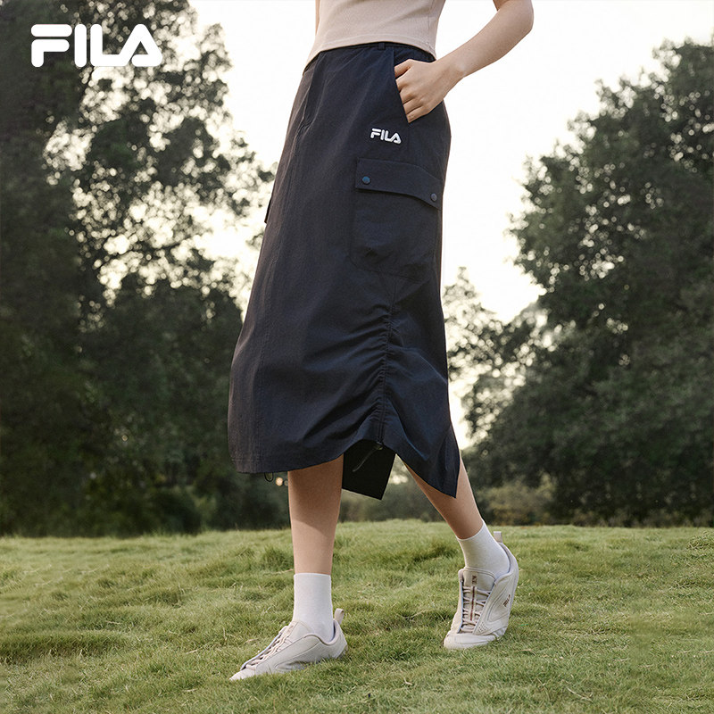 FILA斐乐官方女梭织裙2026夏季新款吸湿速干防晒工装裙山系半身裙