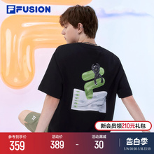 FILA FUSION斐乐潮牌情侣款针织短袖T男2024夏新款多彩纯棉T恤女